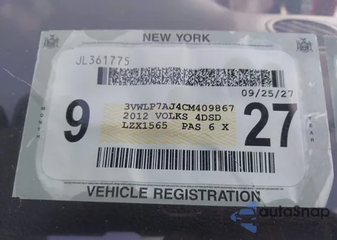 2012 Volkswagen Jetta 2.5L Sel из США, поврежденный, VIN 3VWLP7AJ4CM409867